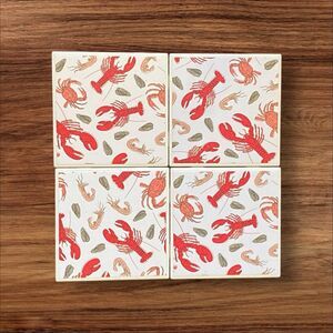 Set of 4 Colorful Sea Creatures Seafood ~4" Ceramic Tile Coasters Trivets